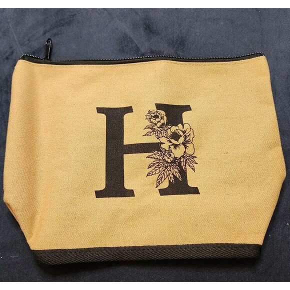 Monogrammed Initial Letter H Canvas Tote Makeup Beach Bag Sun Hat Gift Set Box - Picture 6 of 16